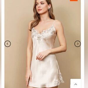 SILKSILKY Cream Lace Trim Slip Dress